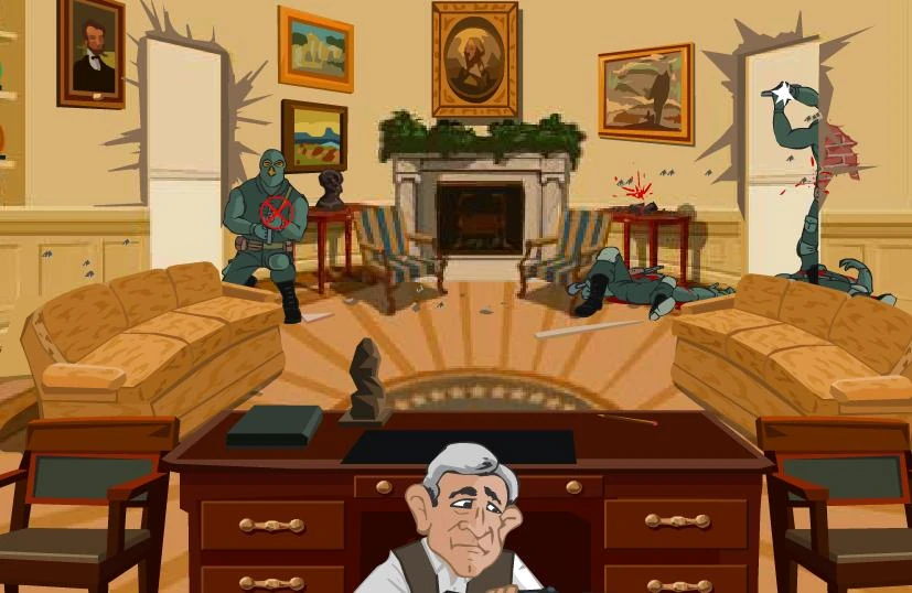 ViolateGeneva's tweet photo. You can pay the consequences for your off-screen violations of the Geneva Conventions in the 2007 flash game Bush Shootout. https://t.co/n13tRl0KP8
