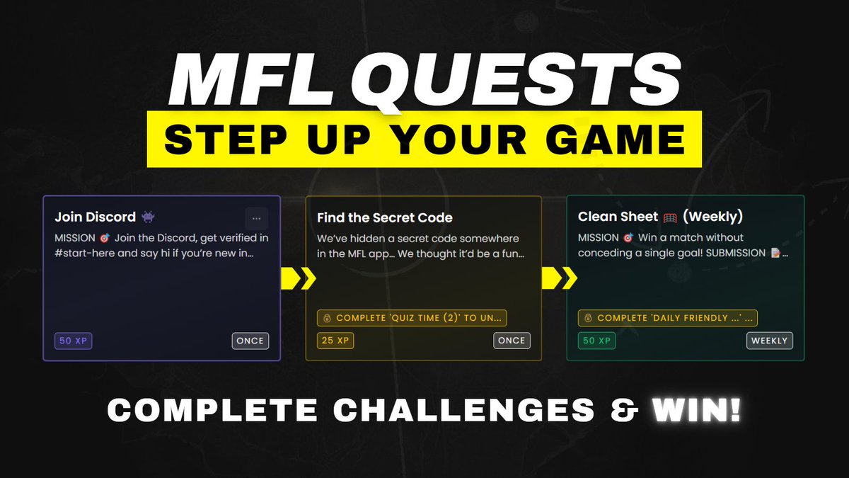 playMFL's tweet image. STEP UP YOUR GAME 🔥

Excited to launch Quests powered by @crew3xyz!
Join in on the fun, be an MFL ambassador, and get rewarded with LEGENDARY PRIZES 🎁 🎁

Get Questing to climb the Leaderboard 🚀 
➡️ mfl.crew3.xyz

#ChallengeAccepted #Web3Gaming #MFLQuests #onFlow
