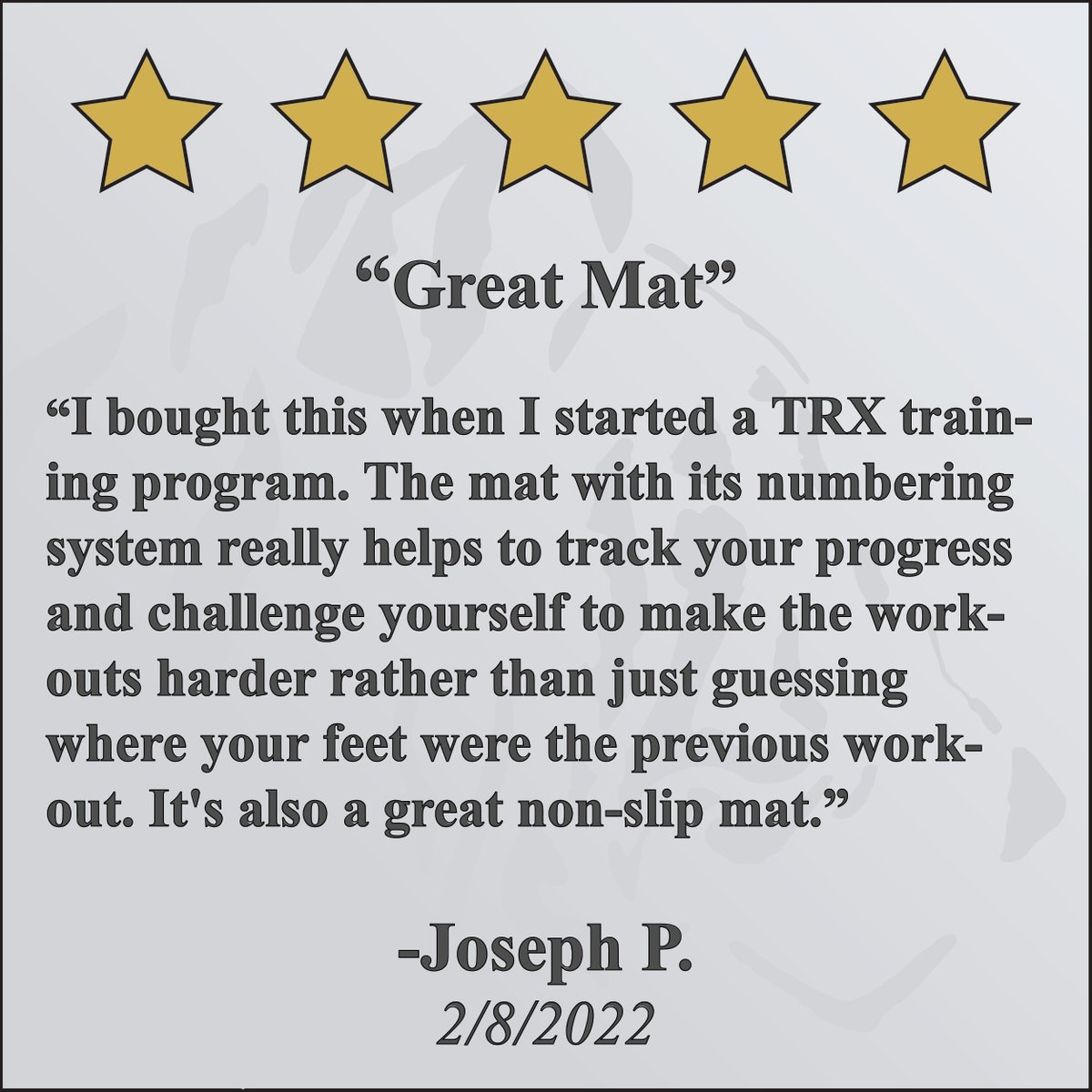 Nothing like seeing a 5-star review! 

To see more reviews and find more information on the Tyger Mat, just go to TygerMat.com

#tygermat  #TRX #trxtraining #suspensiontrainer #trxexercises #trxsuspensiontraining #suspensiontraining #trxfitness #trxsuspensiontrainer