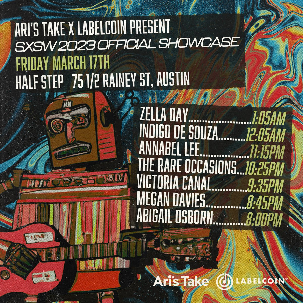 IndigoDeSouza's tweet photo. Excited to be playing @ArisTake x @Labelcoin's @sxsw showcase on Friday, 3/17 :))) featuring incredible artists: @Zelladay, @yourannabel_lee, @rareoccasions, @victoriacanal, @MeganADavies, &amp; @_abigailosborn. https://t.co/P8auWhd2mH