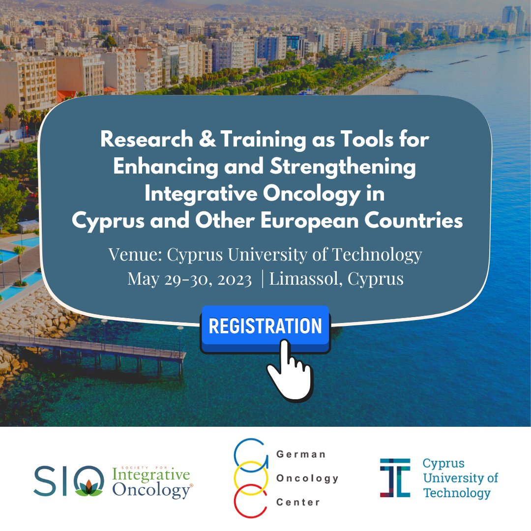 Integrativeonc's tweet photo. Registration is now open! 
Join us for the "Research and Training Workshop as Tools for Enhancing and Strengthening Integrative Oncology in Cyprus and Other European Union Countries" this May 29-30 at @CyUniTech.
@goc_cy

You can find more details here: https://t.co/wTU8gPexsk https://t.co/66xIfaJ7tH