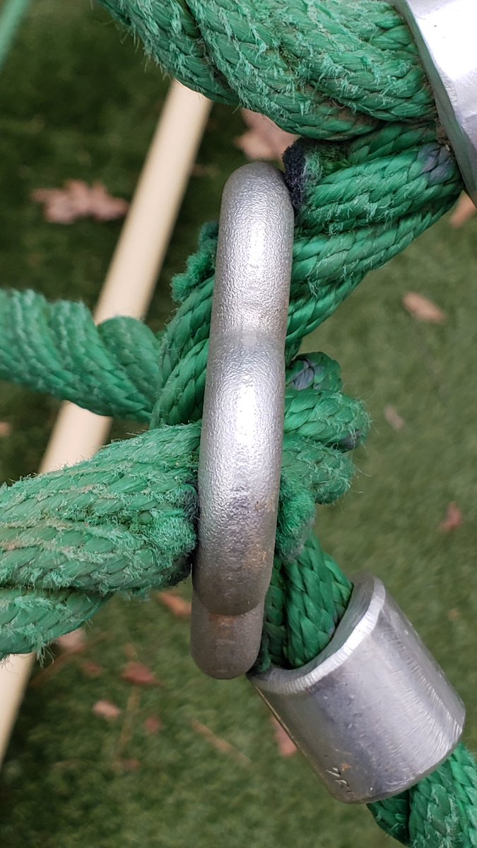 CrazyCadder's tweet photo. @ForsythCoGov The giant rope climbing structure needs some maintenance. The metal buckles are wearing through the ropes. They all look like this. https://t.co/lu0kuHChwa