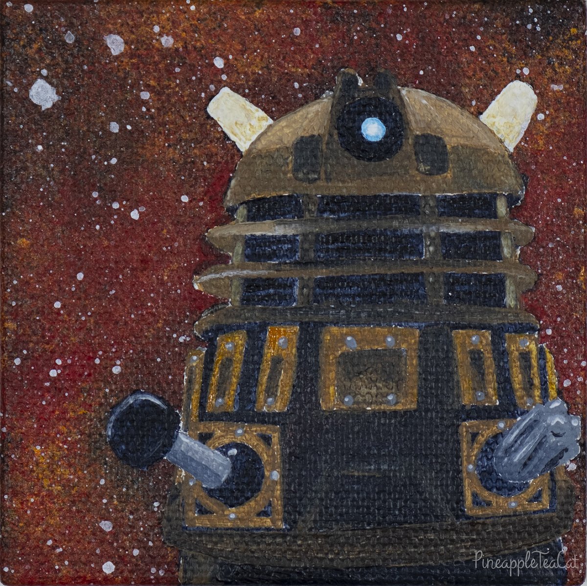 PineappleTeaCat's tweet photo. Dalek and TARDIS Mini Paintings 
More of rhte Gallifrey One Art Show 
#art #doctorwho #tardis #dalek #fanart #acrylic #artist #painting #gallifreyone https://t.co/cpe3YXLTRG