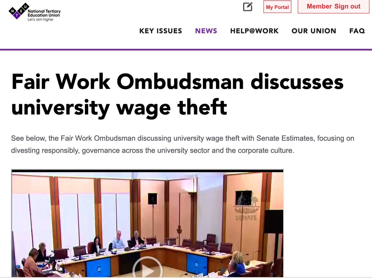 "Serious governance problems across the university sector" Fair work ombudsman describing Australian #universities at Senate Estimates on Wednesday.
Watch the video of <a href="/fairwork_gov_au/">Fair Work Ombudsman</a> officials speaking to @senator_sheldon here:
nteu.au/News_Articles/…
#betterunis #highered