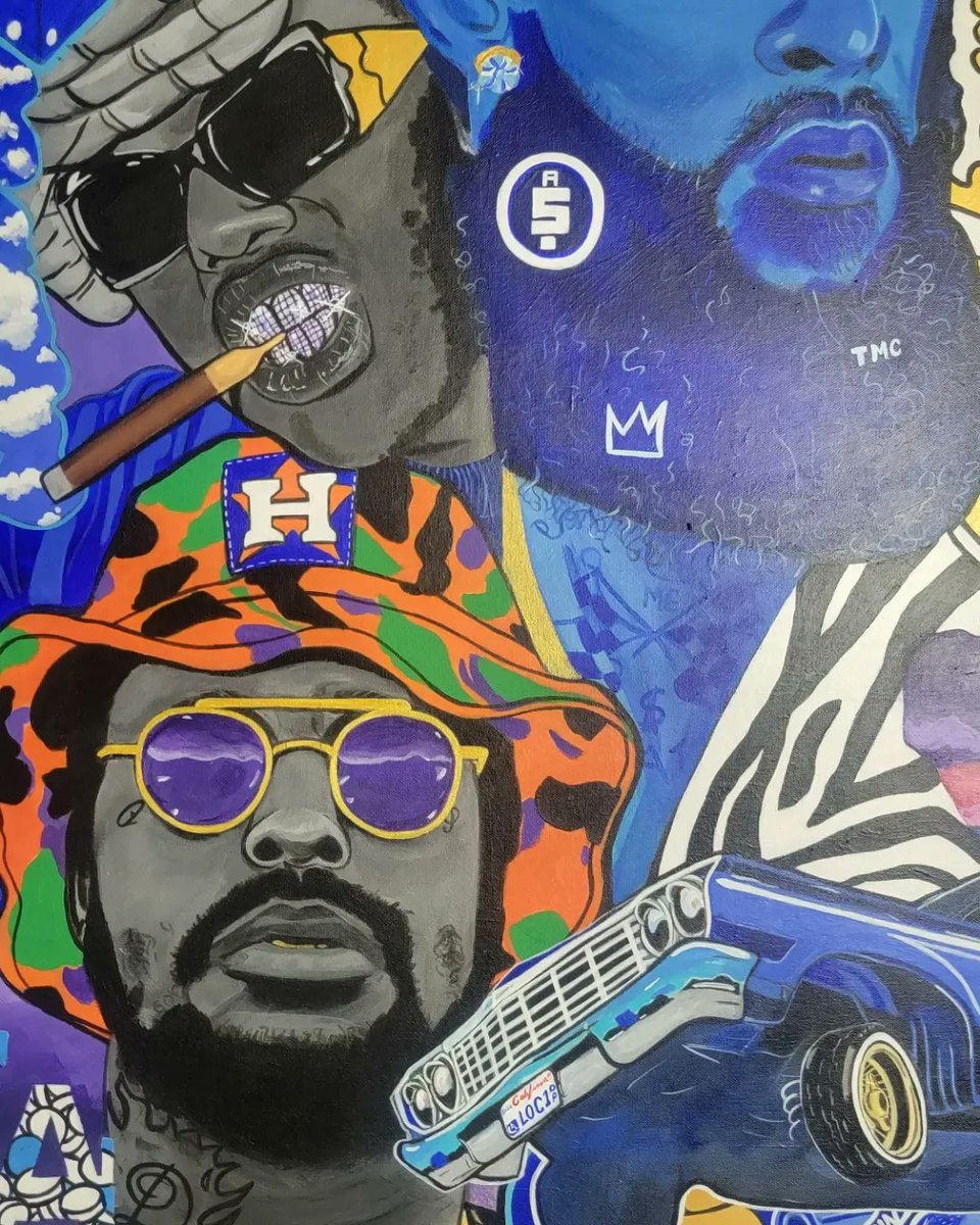 Bigbusinessart's tweet photo. "Tha Blue Period: G's n C-Notes"
Thank God 4 allowing me 2 do this. Been working on this painting off n on for months. 
#art #painting #bbdt #htown #la #blue #crip #snoop #zro #schoolboy #maxo #nipsey #captaincrunch @SnoopDogg @ScHoolboyQ @ZROMOCITYDON @MAXOKREAM @LaurenLondon https://t.co/mGq0doh7hI