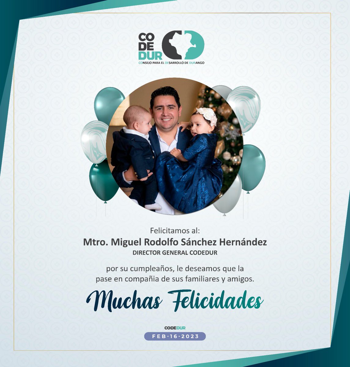 Todos los integrantes del CODEDUR ¡le deseamos un feliz cumpleaños al Mtro. Miguel Sánchez Hernández, Director General del CODEDUR 
Muchas felicidades!
<a href="/MigueSnchez14/">Migue Sánchez</a>