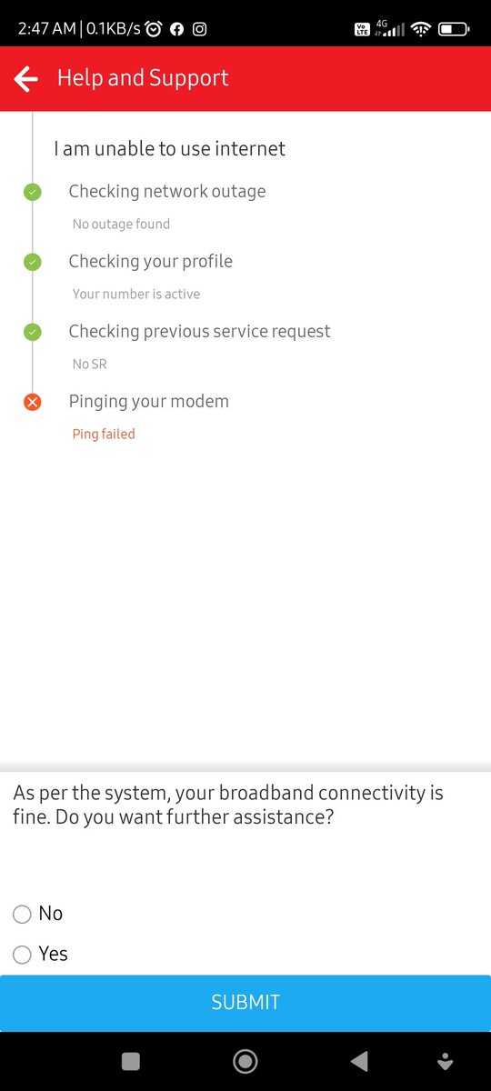 HereSpyder's tweet photo. @airtelindia @Airtel_Presence, Internet not working since yesterday. Tried registering a Service Request, but your system shows connection is fine despite ping to modem failed. Help please! https://t.co/a3g9jN7IM3