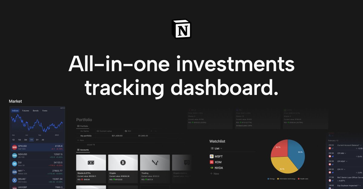 heysimplio's tweet photo. 🚨 SPECIAL DEAL (-75% off) 🚨

I'm creating an All-in-one Investments Tracking Dashboard template in Notion for:
- stocks &amp; ETFs
- crypto
- trading
- dividends tracking
- crypto staking

Pre-order it now and receive a 75% discount on the launch!

Link in a thread 👇 https://t.co/GpAiKps9r1