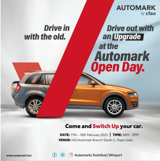 StandardKenya's tweet photo. Digger Motors and Automark by CFAO Motors Kenya invite you to the @Automark_Kenya open day this Saturday & Sunday, from 9 am - 5 pm at Automark Center, Popo Road, South C.
Get your dream car! #Automark https://t.co/bvcTJmT0y2