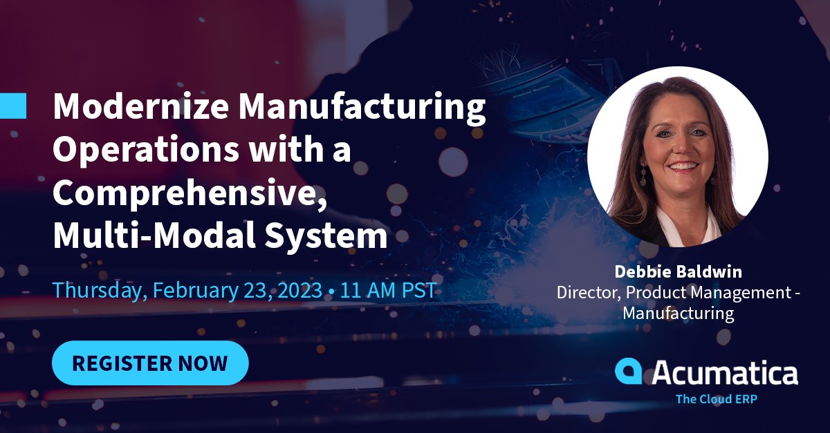 Acumatica's tweet photo. Acumatica Manufacturing Edition:
➡️ Streamlines #manufacturing operations.
➡️ Automates manufacturing and inventory transactions.
➡️ Provides specialized ETO, CTO, and estimation applications.
➡️ And more.

Join us Feb. 23: https://t.co/qAsu4sn48V https://t.co/jWynCzODyZ