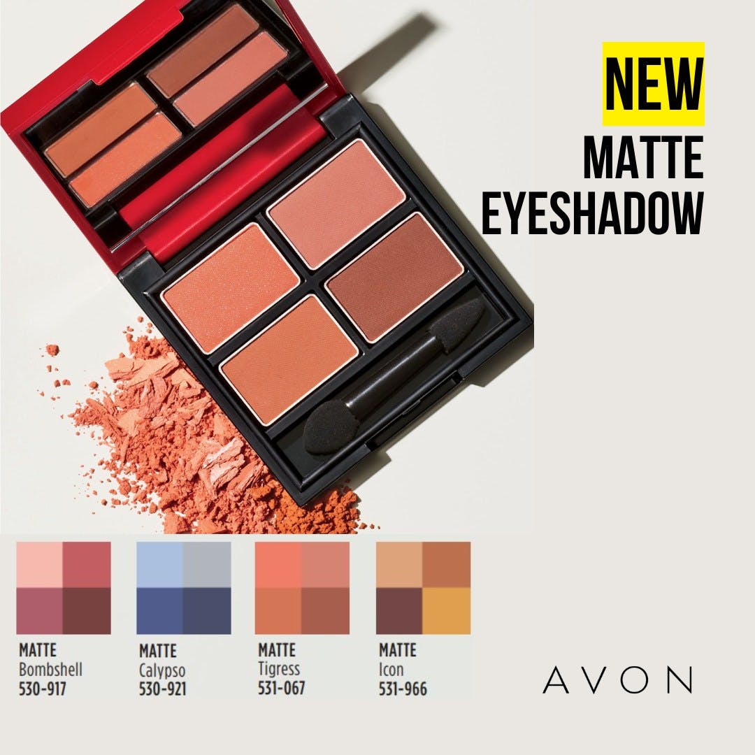 pamsavonshop's tweet image. As we women get older, shimmery shadows accentuate the lines by our eyes.  Check out our all-matte shades in our fmg Glimmer Eyeshadow Quads!  Rich color for all-day wear.  #MatteShadows #ColorCoordinated #AvonMakeup #AvonRep #pamsavonshop @avoninsider avon.com/repstore/pamwa…