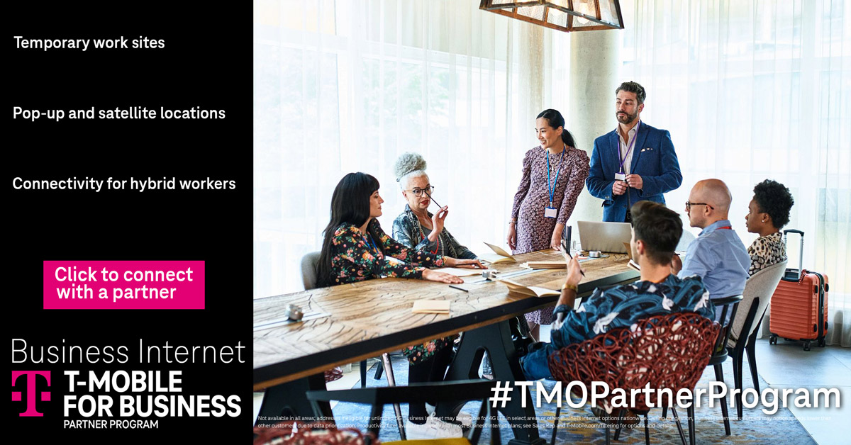 The #TMobileForBusiness portfolio of solutions can help your company with a variety of challenges. Along with our partners, we provide coverage where and when you need it—for backup, business continuity, and temporary needs tmo.so/8BDFB9.

#TMOPartnerProgram | #5G