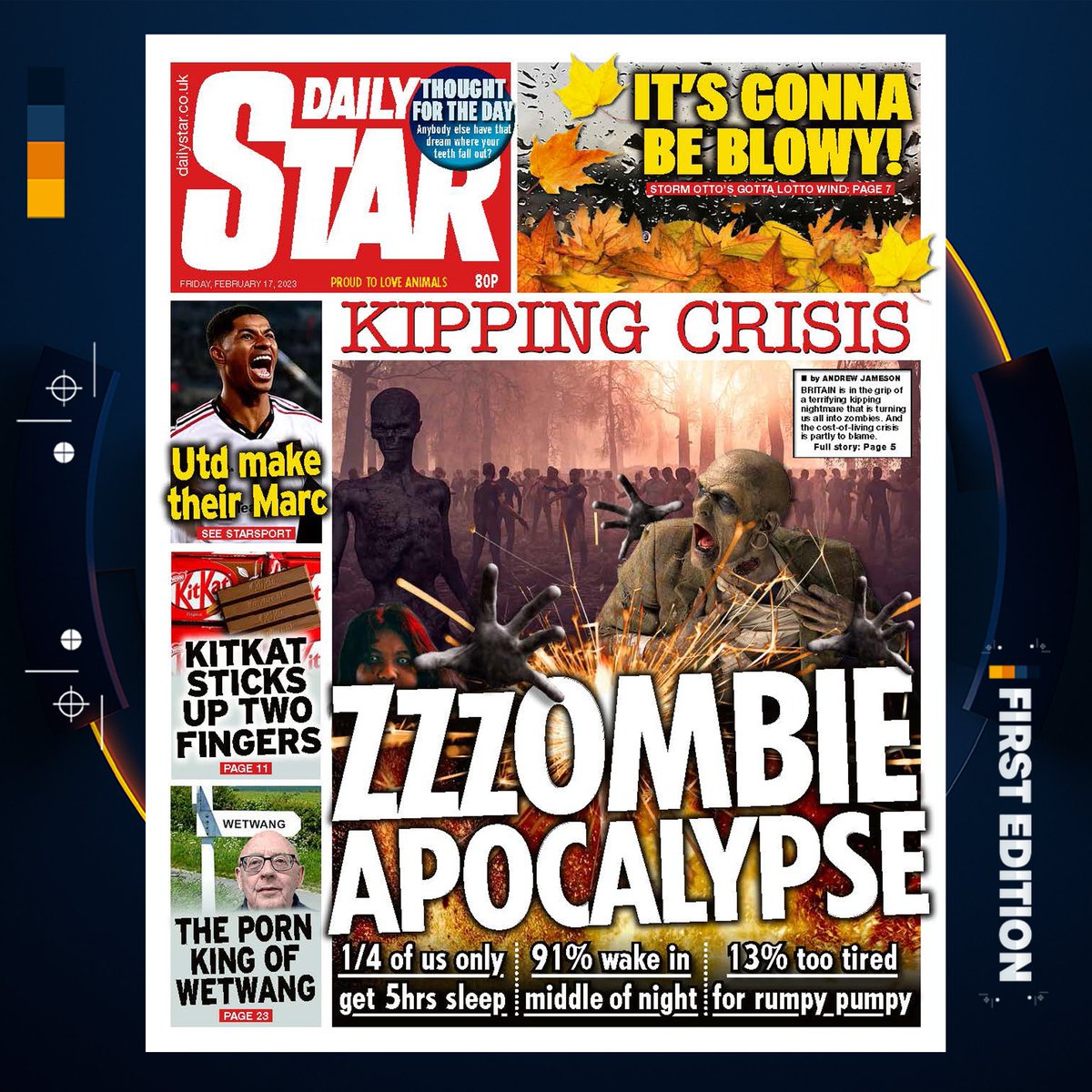 Friday's Daily Star - Kipping Crisis: ZZZombie apocalypse.

<a href="/dailystar/">Daily Star</a> | #TomorrowsPapersToday | #FrontPages