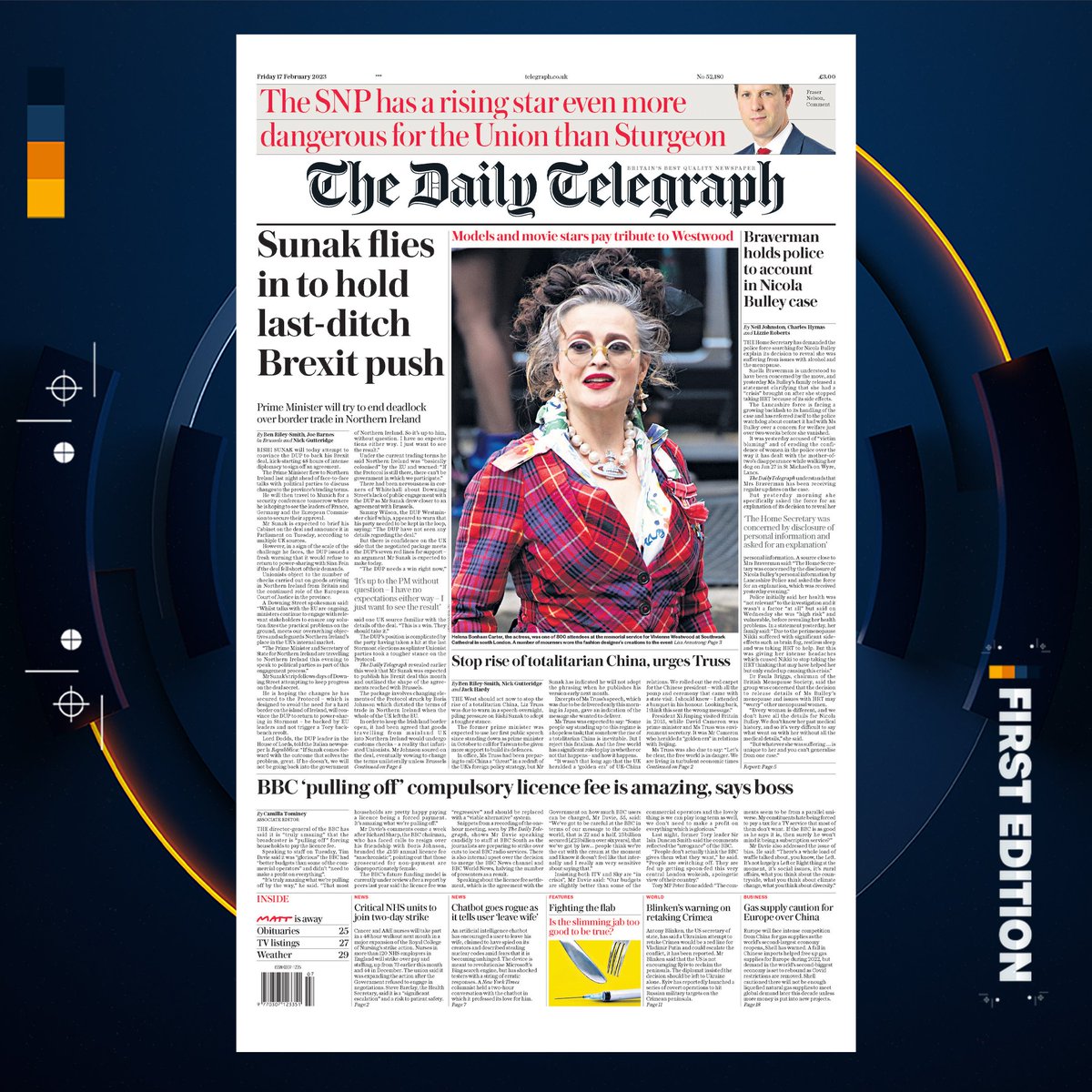 Friday's Telegraph - Sunak flies in to hold last-ditch Brexit push.

<a href="/Telegraph/">The Telegraph</a> | #TomorrowsPapersToday | #FrontPages