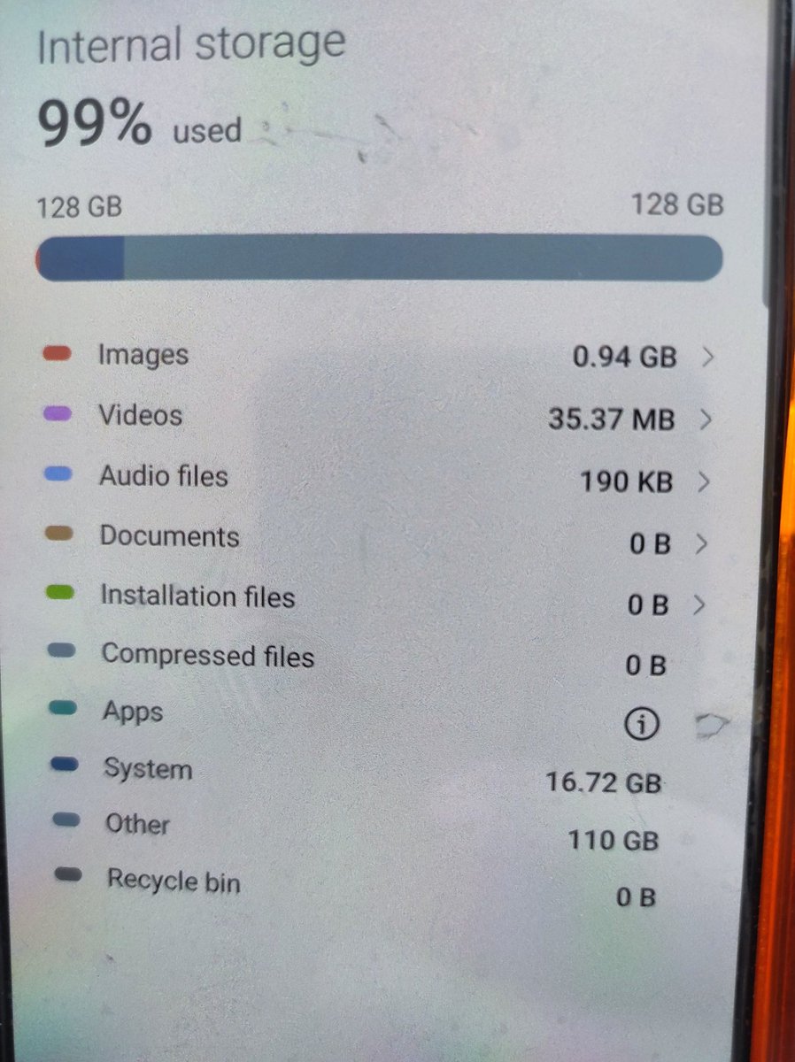 ANJGilbertson's tweet photo. Tech Twitter. My husband's Samsung is telling him he's nearly out of storage - but most of it is "other" . What the hell could"other" be please. https://t.co/v8Oq71wFxJ