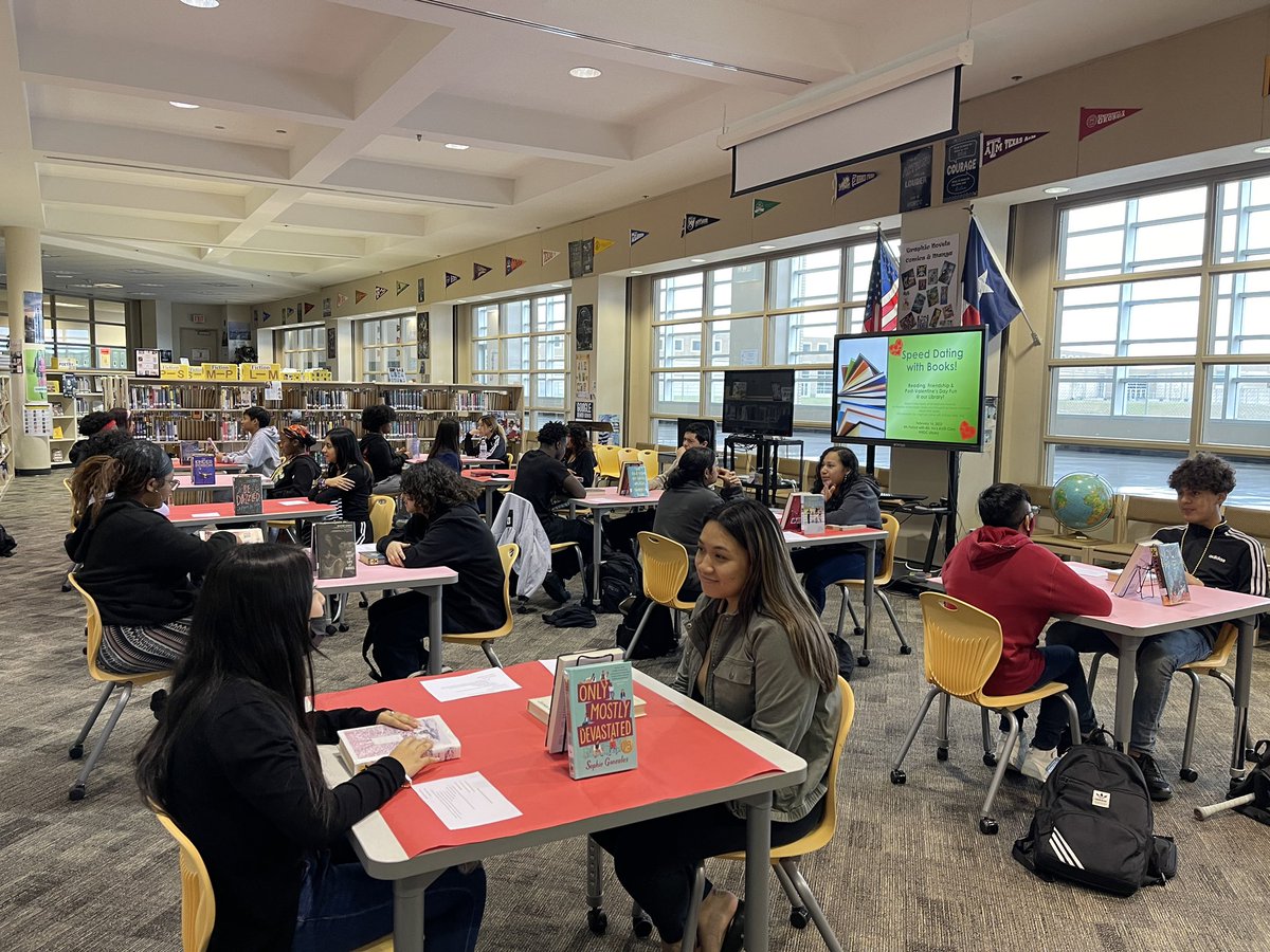 HNGCLibrary's tweet photo. Reading, Friendship and Post Valentine's Day Fun- A Collaboration with Ms. Diana Vu for our Annual Speed Dating with Books! Ms. Vu’s AVID students are wonderful readers and “dates”! @HNGCBears @Alief_Libraries @librarianRamos #BearsRead #ReadToLearn #ReadForFun #ReadForLife https://t.co/q4zK5svA0w
