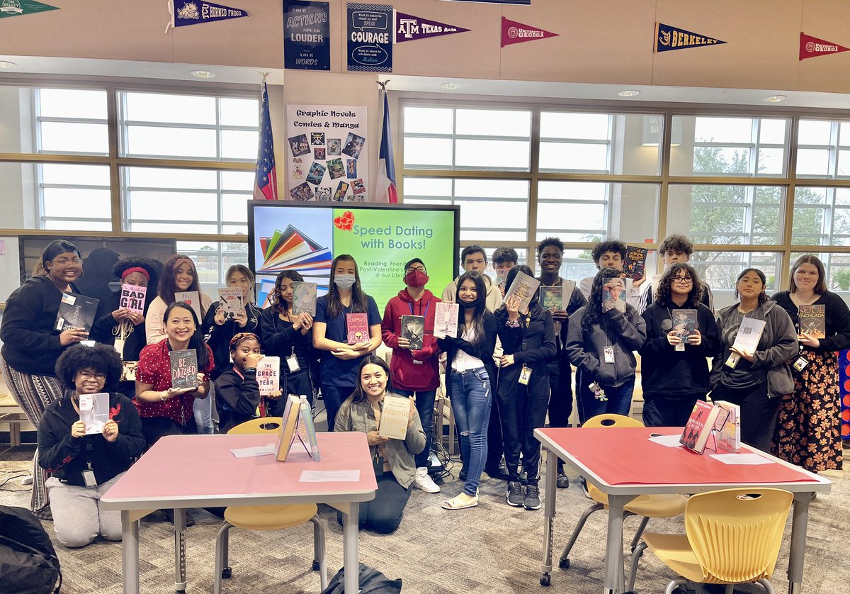 HNGCLibrary's tweet photo. Reading, Friendship and Post Valentine's Day Fun- A Collaboration with Ms. Diana Vu for our Annual Speed Dating with Books! Ms. Vu’s AVID students are wonderful readers and “dates”! @HNGCBears @Alief_Libraries @librarianRamos #BearsRead #ReadToLearn #ReadForFun #ReadForLife https://t.co/q4zK5svA0w