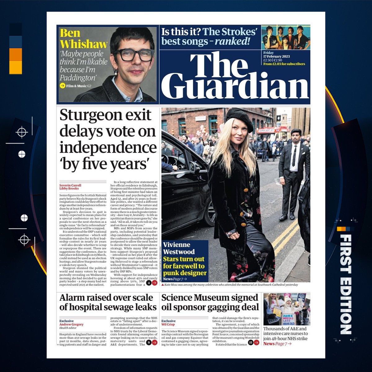 Friday's Guardian - Sturgeon exit delays vote on independence 'by five years'.

<a href="/guardian/">The Guardian</a> | #TomorrowsPapersToday | #FrontPages
