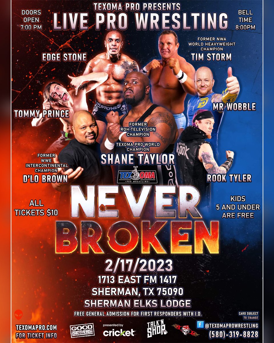 TexomaPro's tweet photo. ❗️TOMORROW NIGHT❗️

This will be a CANT MISS show! Don’t miss out! Grab your tickets early!!

All Tickets $10! 
Kids 5 and Under are FREE! 
Free General Admissions for ALL First Responders! 

🎟️🎟️ https://t.co/ofgA78S3lV 🎟️🎟️ https://t.co/h6qvQWCLnn