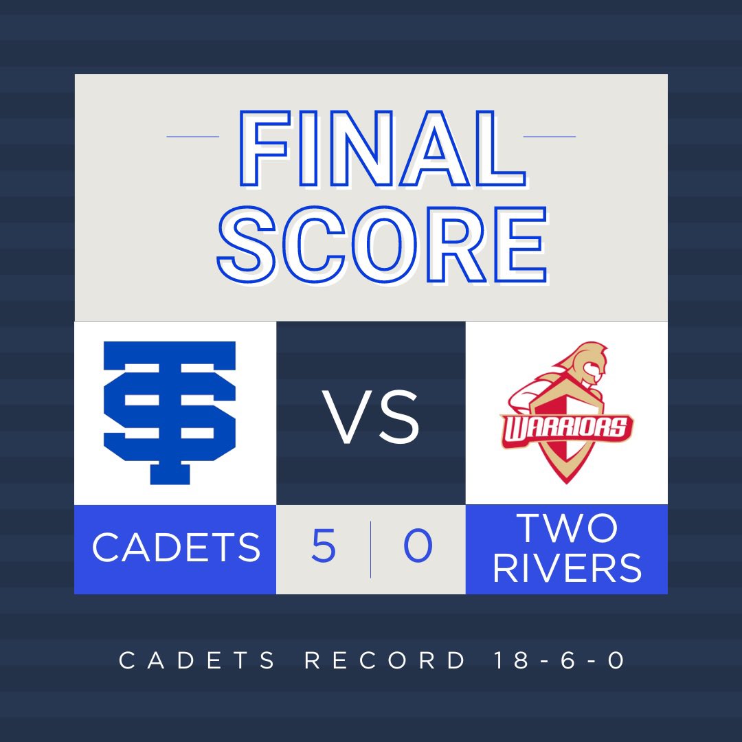 Cadets_hockey's tweet photo. Final score from Mendota Heights tonight: Cadets 5, Two Rivers 0. Another shutout for @tylermagozzi30, congratulations! #GoCadets #AllThingsSTA #CadetFamily #CadetBroadcasts #OMGozzi https://t.co/VIDRV0Urci