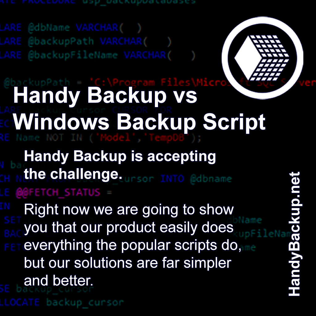 SerjVol's tweet photo. We are going to show you that Handy Backup easily does everything the popular backup scripts do, but our solutions are far simpler and better.

https://t.co/61MEufzo2O

#backup #windows #handybackup #scripts #windows7 #windows8 #windows10 #windows11 #windowsserver #win https://t.co/DQ09rieN3P