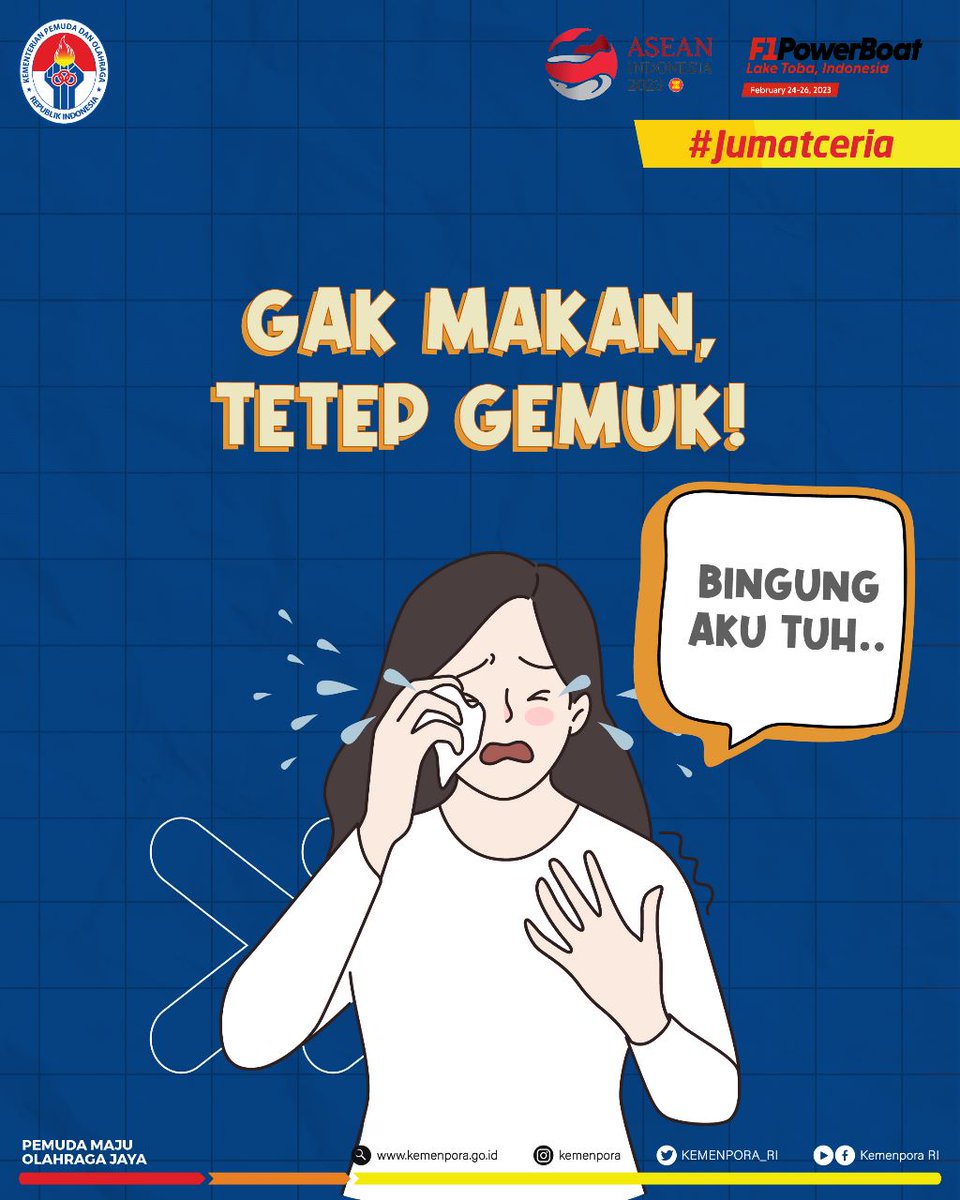 KEMENPORA_RI's tweet photo. -Sobatpora pejuang defisit kalori, jangan bingung. Yuk langsung lihat informasinya berikut!

#JumatCeria
#Kemenpora
#PemudaMajuOlahragaJaya https://t.co/n4rsyNaqUE