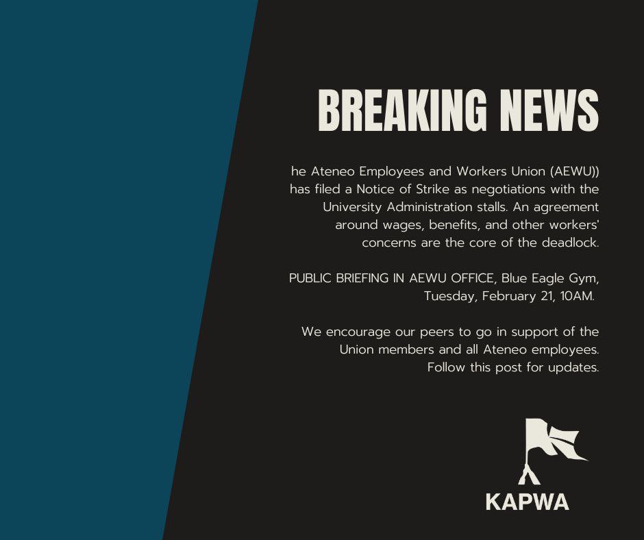 kapwa_katip's tweet photo. SUPPORT ATENEO EMPLOYEES AND WORKERS! Attend the Union's public briefing this coming Tuesday, Feb 21, 10AM at the Blue Eagle Gym. https://t.co/jBiB1L1nzm