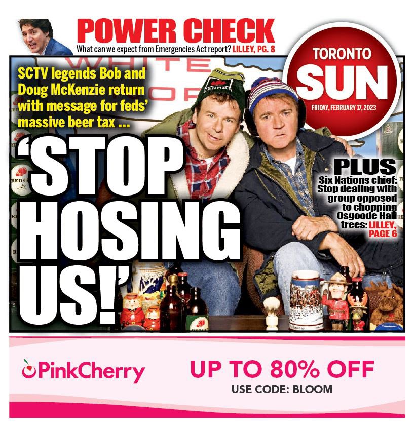 brianlilley's tweet image. I’m with Bob and Doug, stop hosing us with the beer tax you hosers!
Iconic comedians back campaign to stop annual beer tax hike with hilarious commercials. Sun @joe_warmington has the story. Read &amp;amp; RT eh! #cdnpoli