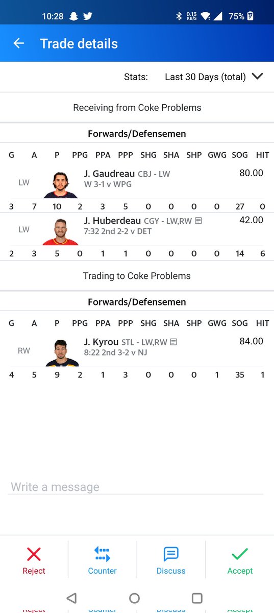ScottADTR's tweet photo. @FantasyHockeyGk would you? My drop would probably be Konecny https://t.co/5WuTK2HHor