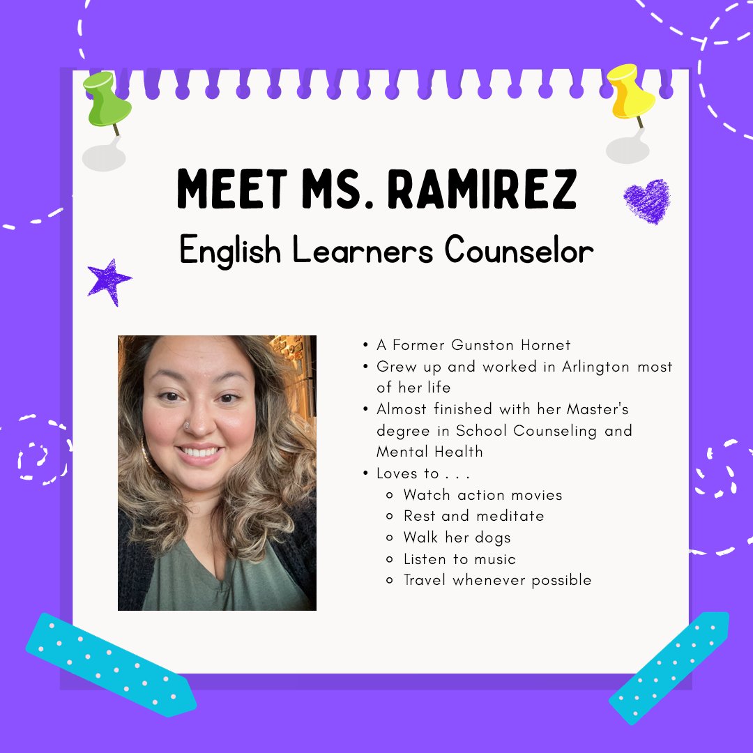Gunston is excited to welcome Ms. Ramirez as one of our English Learners counselors! <a target='_blank' href='https://t.co/JwkAV1l491'>https://t.co/JwkAV1l491</a>