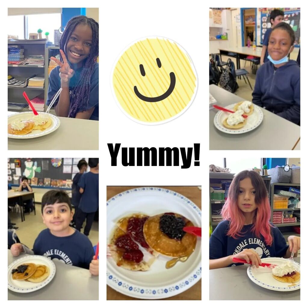 Room 20's SFA group had a Pancake party 🥞 after reading the novel, Nate the  Great. Nate loves pancakes, so do the students! Yum! Yum!