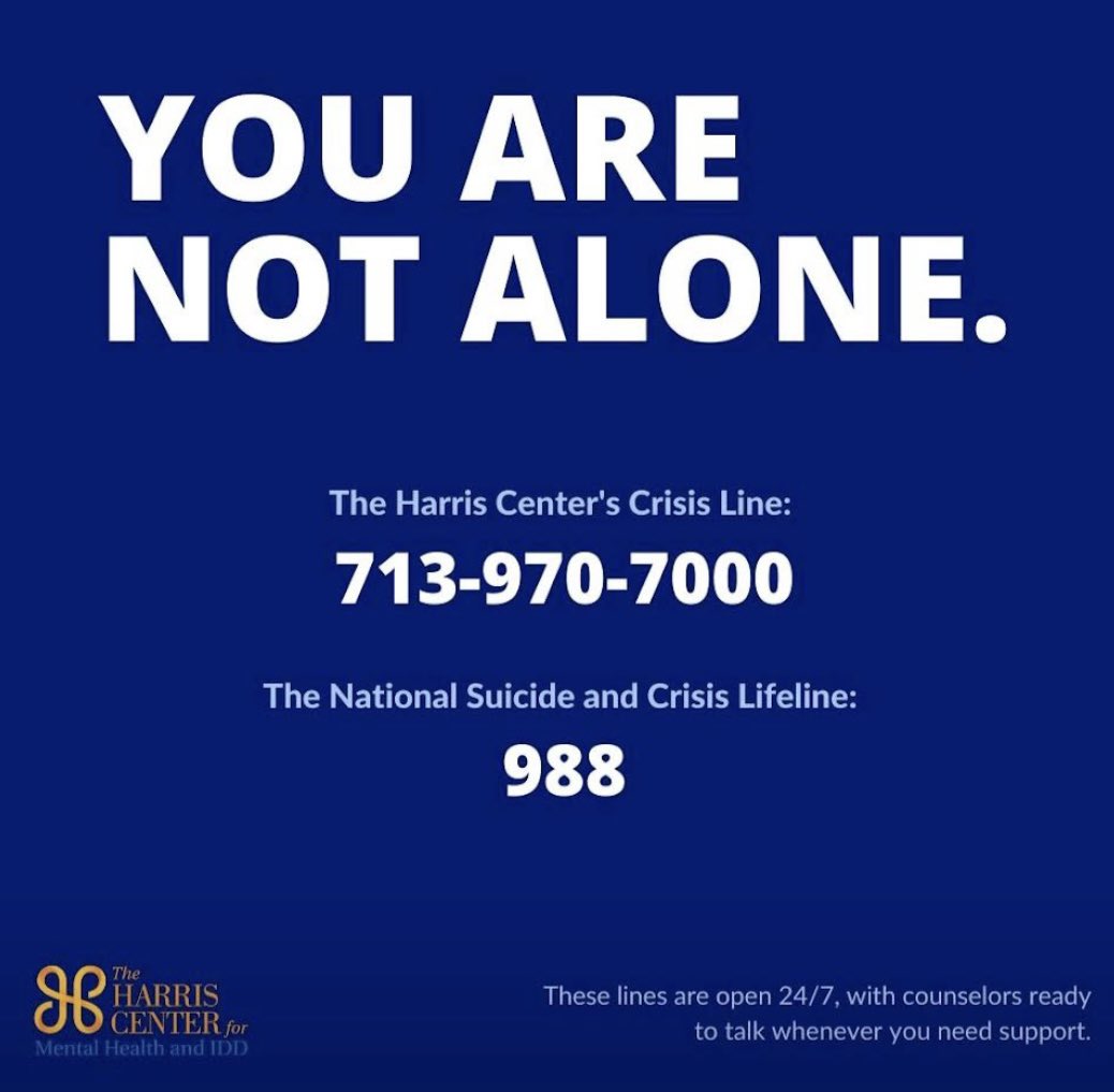 For anyone who needs to hear this today or any day, know that you are seen, heard, and valued.  If you need to talk or are worried about a friend, please call.  You may also text 988.
