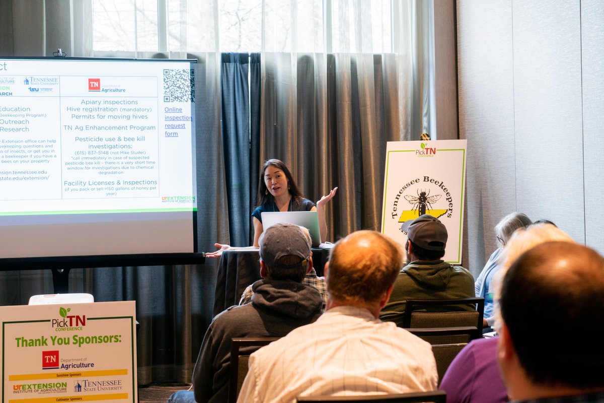UTIAg's tweet photo. Jennifer Tsuruda from @epp_tn delivered a presentation on beekeeping in Tennessee. #PickTNConference https://t.co/0OJIovCOtv