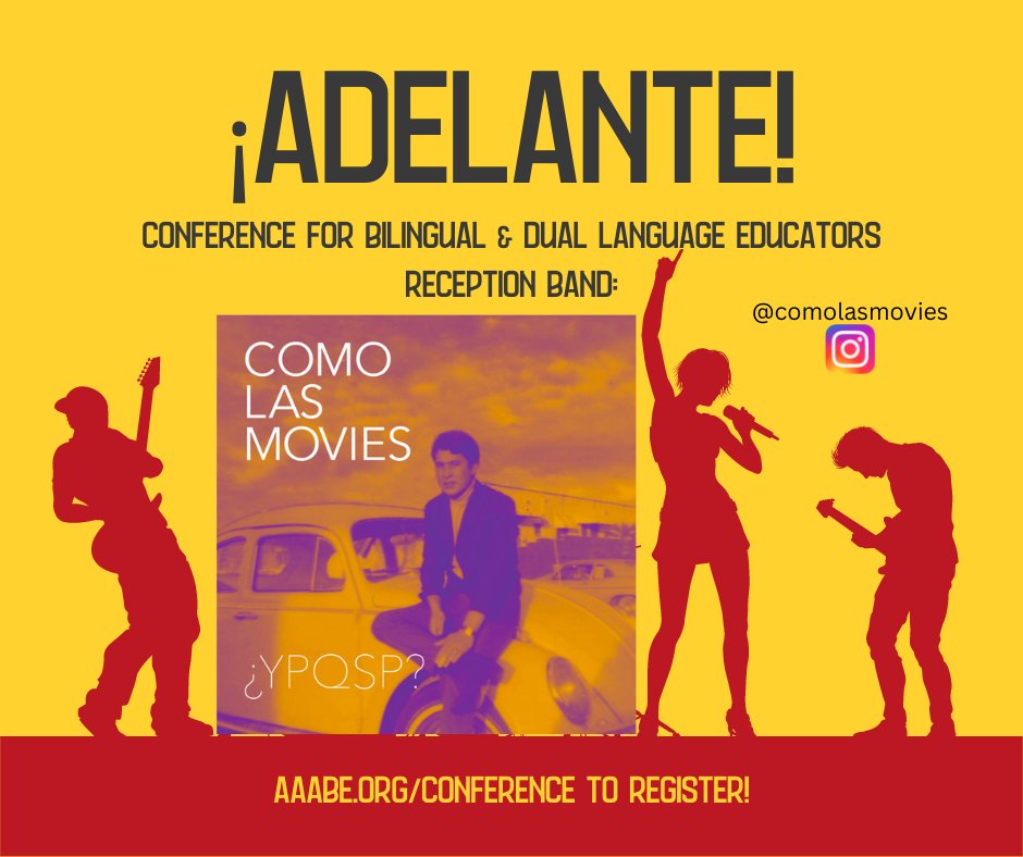 We're excited to welcome @comolasmovies  to perform at our reception following the ¡Adelante! Conference from 4-5pm on March 4th, 2023! Join us at the conference for bilingual teachers by registering at aaabe.org/conference 😁

@TA4BE