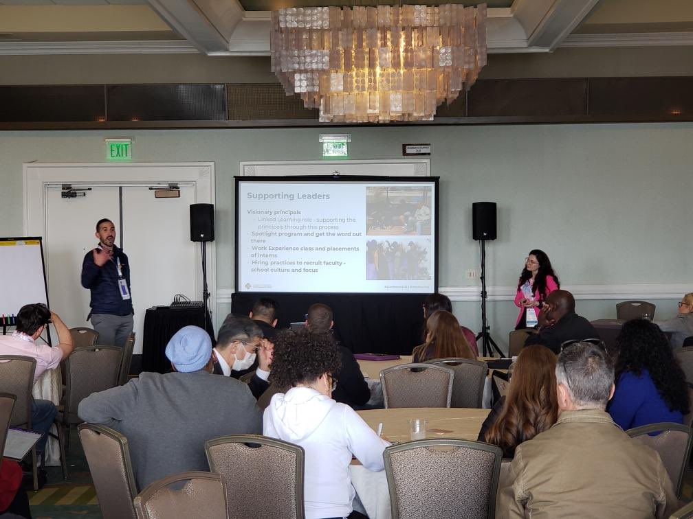 CTE_LLearningLA's tweet photo. Representing @laschools at the @linked_learning Conference in San Diego were CTEIG Coordinator Helene Sparangis and #LinkedLearning Instructional Coach Jordan Gonzalez, who gave a presentation called Incorporating Industry Partners into Professional Development for Teachers. https://t.co/eY0wDpm9Du