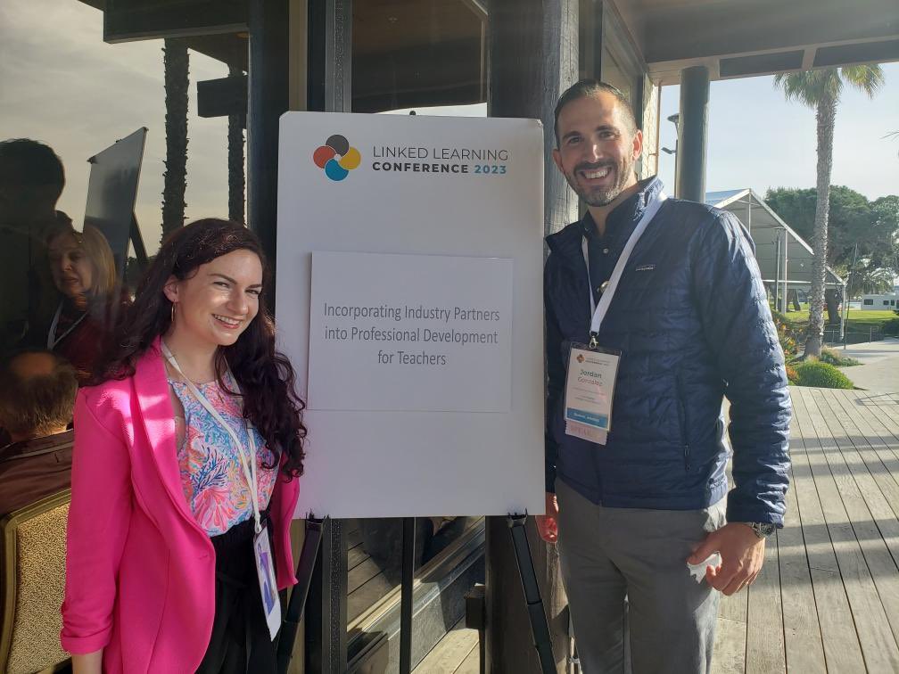 CTE_LLearningLA's tweet photo. Representing @laschools at the @linked_learning Conference in San Diego were CTEIG Coordinator Helene Sparangis and #LinkedLearning Instructional Coach Jordan Gonzalez, who gave a presentation called Incorporating Industry Partners into Professional Development for Teachers. https://t.co/eY0wDpm9Du