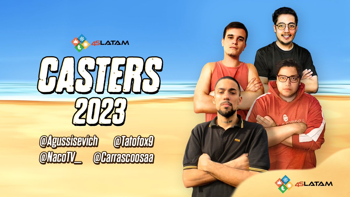 CASTERS SUMMER CUP 2023 ☀️🏆

Ellos serán los encargados de narrar los partidos disputados el día 19 y 20 de Febrero 🎙️

<a href="/agussisevich/">agusise 𝄢</a> 🇦🇷
@carrascoosaa 🇨🇱
<a href="/tatofox9/">Tatofox9</a> 🇲🇽
<a href="/NacoTV_/">Naco</a> 🇦🇷

Ultimas horas de inscripciones, nos vemos en 3 días!