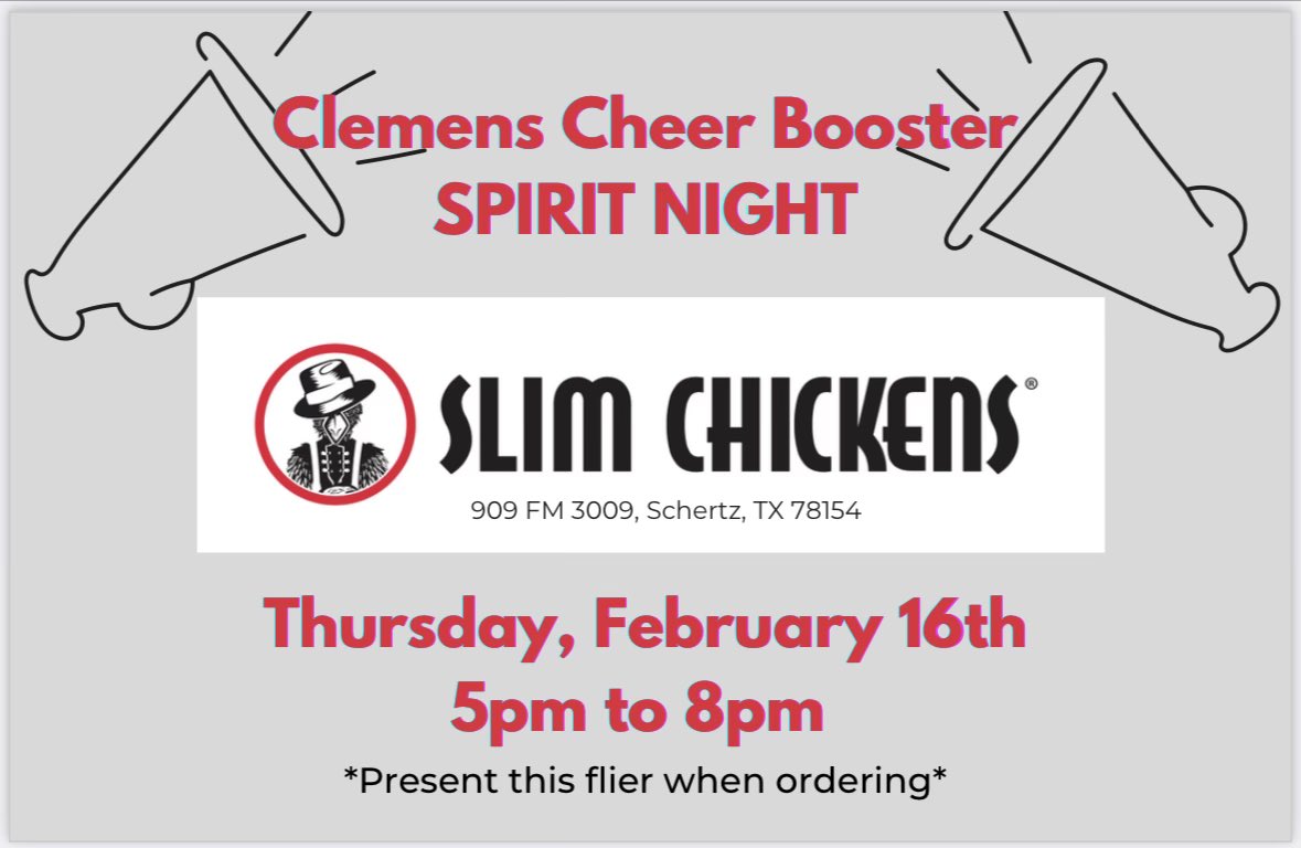 sccheerbooster's tweet photo. Have dinner plans?! You do now! Come by Slim Chickens on 3009 tonight to support your favorite cheer team! Please bring/show this flier when ordering. https://t.co/auJeNrzh0a
