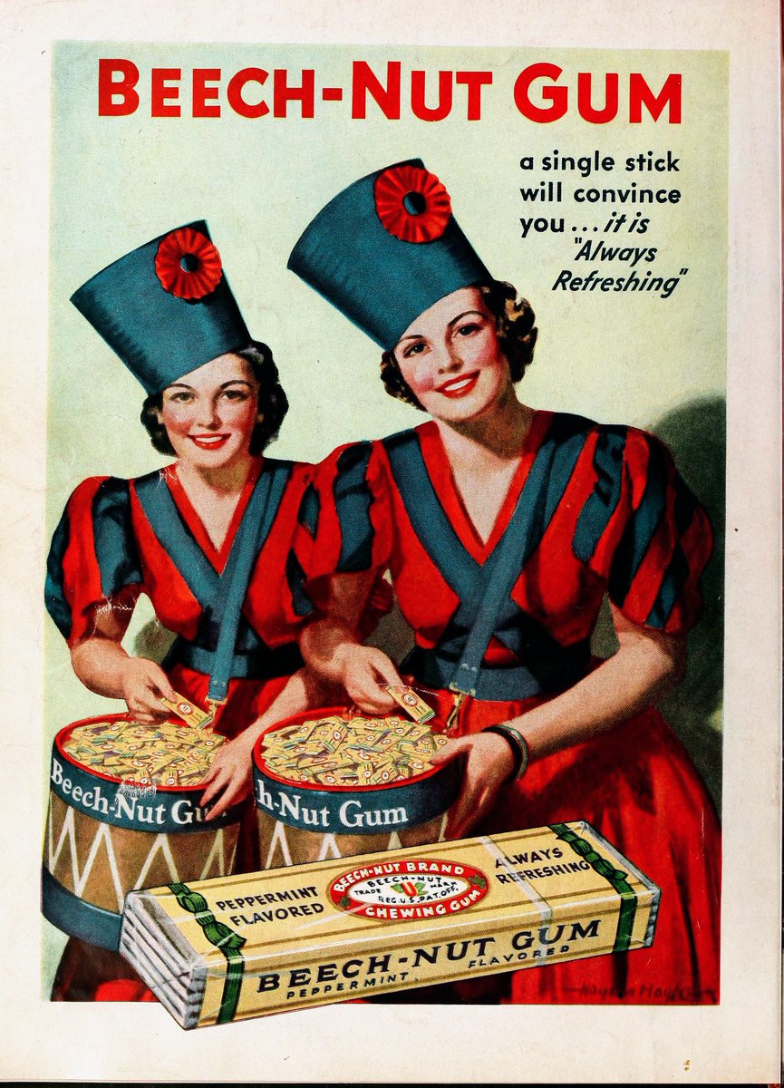 TVTOYMEMORIES's tweet photo. 1936 #magazine #ad
BEECH-NUT 
Peppermint gum

The two ladies are dressed alike and they look alike. Could that be a slam at Wrigley's DOUBLEMINT twin ads?

#popculture #vintage #retro #Beechnut #gum #Wrigleys #retro #30s #advertising #ad #advertisement #nostalgia #nostalgic https://t.co/Cr8YP6LmBt