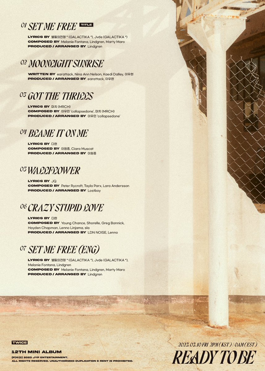 YeonDubunnie's tweet photo. todas van a ser arte pero de la 4 a la 6 me da que van a ser hits!
TRACKLIST FOR READYTOBE
#ReadyToBe_Tracklist
#TWICE
@JYPETWICE https://t.co/eXO14XTcrf