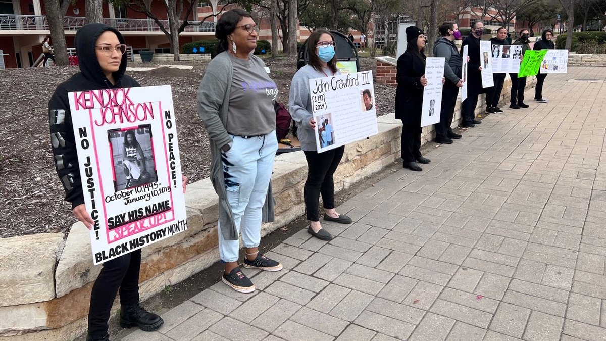SAC_PR's tweet photo. Despite the blustery weather, a group of SAC students assembled this morning on the SAC Mall to participate in the "SAY THEIR NAME" Silent Protest. The event, part  of Black History Month, featured participants remaining silent in protest of racially motivated injustices. https://t.co/GaUvgYhusg