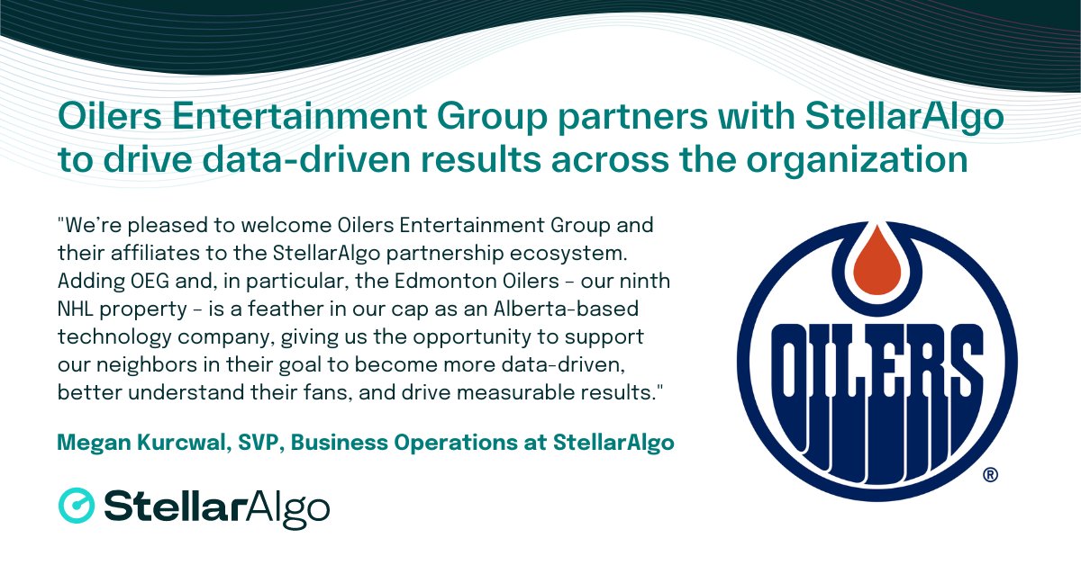 We're excited to welcome Oilers Entertainment Group and their affiliates, including the <a href="/EdmontonOilers/">Edmonton Oilers</a>, to the StellarAlgo partnership ecosystem. 

Fun fact: this agreement makes the Oilers the 9th <a href="/NHL/">NHL</a> property to sign with us!

#SportsBiz #FanEngagement #ABTech