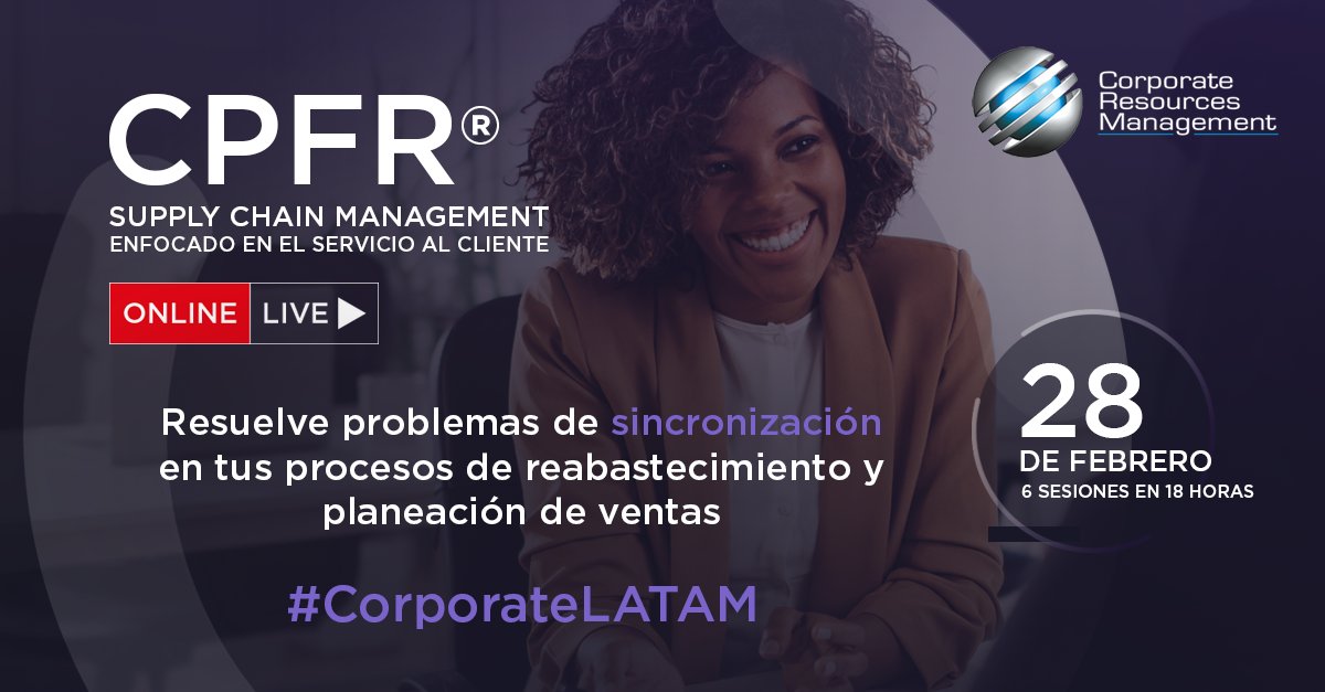 CorporateRM's tweet photo. Buscamos personas que quieran aprender las claves para implementar un #CPFR efectivo
Si quieres capacitarte esta #certificacion es para ti 
#CorporateLATAM
 
CPFR
📆 28 de Febrero
📲 https://t.co/ix9myzVVQH

#supplychain #servicioalcliente #capacitacion #cadenadesuministro https://t.co/kEzzO9ULEK