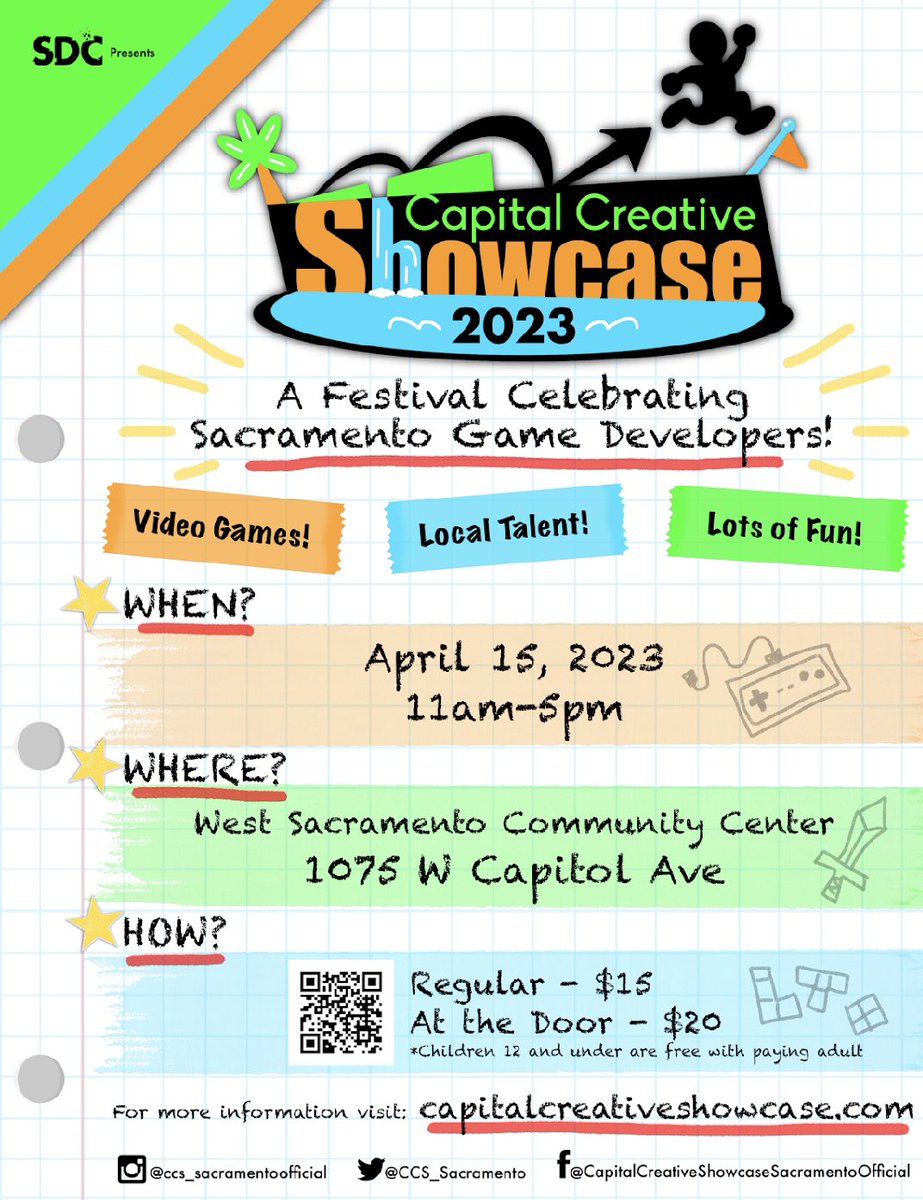 CCS_Sacramento's tweet photo. The 2023 Capital Creative Showcase is Saturday, April 15th in West Sacramento.
Tickets are available for sale! We also have vendor booths available. Link in bio!
#gamedev #indiedev #indiegames #CCS2023 #sacdevcollective https://t.co/ePNoD2aZlw