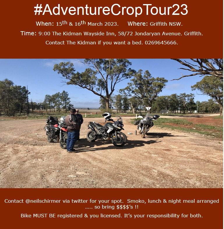 Rod Gribble (@gribblerc) on Twitter photo #AdventureCropTour23 It’s on. Note the start time & from where. #Griffith #Riverina <a href="/neilschirmer/">Neil Schirmer</a> <a href="/John_R_Bruce/">JB</a> <a href="/agrobaz/">Barry Haskins</a> <a href="/cropmad/">John Stevenson</a> <a href="/brodenholland/">Broden holland</a> #AdventureCropTour23 It’s on. Note the start time & from where. #Griffith #Riverina <a href="/neilschirmer/">Neil Schirmer</a> <a href="/John_R_Bruce/">JB</a> <a href="/agrobaz/">Barry Haskins</a> <a href="/cropmad/">John Stevenson</a> <a href="/brodenholland/">Broden holland</a>