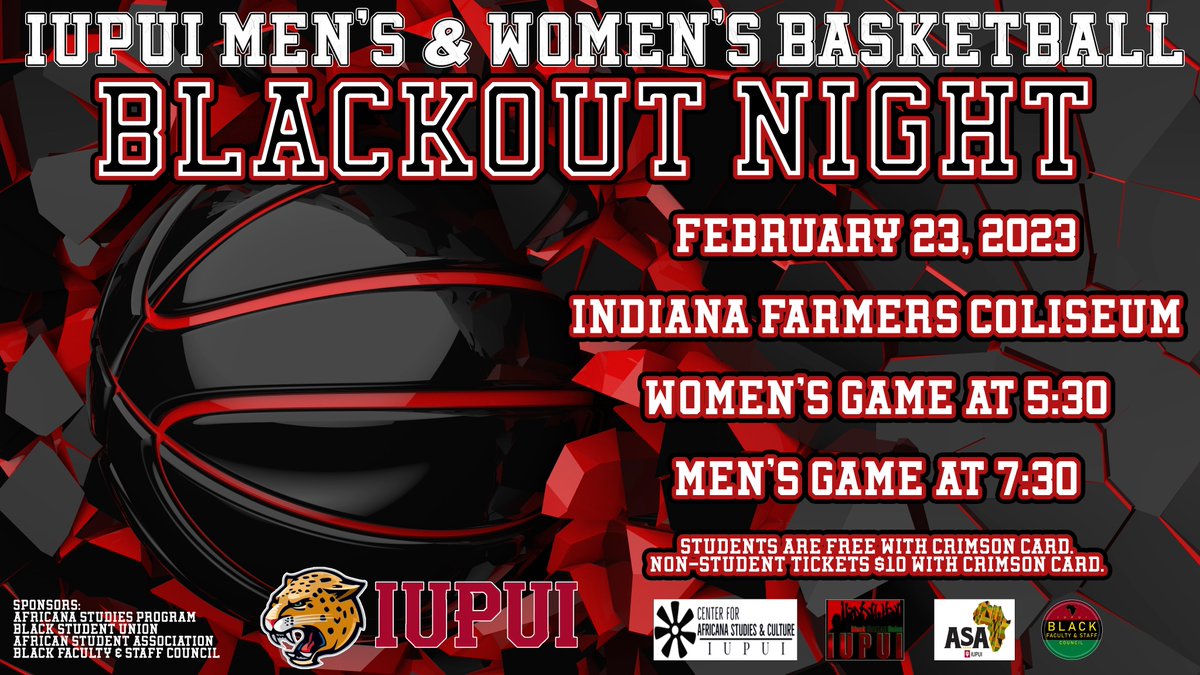 We'll have 𝔹𝕀𝔾 𝕋ℍ𝕀ℕ𝔾𝕊 happening when we host Robert Morris next Thursday night. In conjunction with our friends at <a href="/jagpound/">IUPUI Student Section</a>, <a href="/IUPUI_BFSC/">IUPUI_BFSC</a> and <a href="/IUPUI_BSU/">Black Student Union</a> and others, help us BLACK OUT the Coliseum. 

#HLMBB #JagsROAR