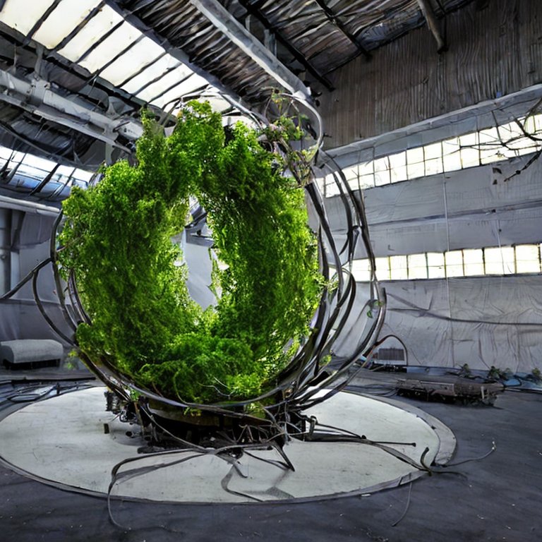 LifelessWorlds's tweet photo. So there's a device inspired by cyclotrons/synchrotrons (particle accelerators) in the game. Today, for fun I went over to stable diffusion and told it to create a "cyclotron made of vines and other organic matter" 

Well, uh.... Apparently I asked the AI to make me a wreath https://t.co/9oi9NzDnYj