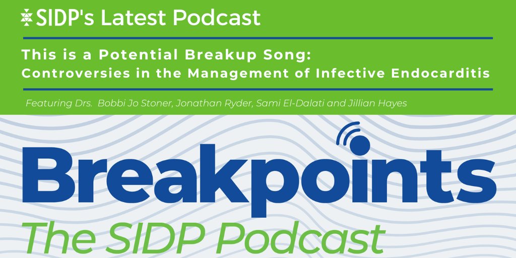 Is it time to break up with gentamicin and rifampin? 💔

Tune in to hear Drs. Sami El-Dalati, <a href="/BobbiJo_Stoner/">Bobbi Jo Stoner</a>, and <a href="/JonathanRyderMD/">Jonathan Ryder, MD</a> join <a href="/thejillianhayes/">Jillian Hayes</a> on #Breakpoints to work through common controversies in the management of infective endocarditis 🫀
🎧 sidp.pinecast.co