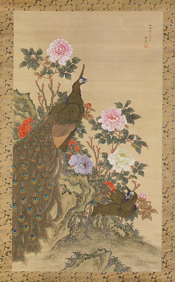 Peacocks and Peonies by Tani Bunchō (1820)