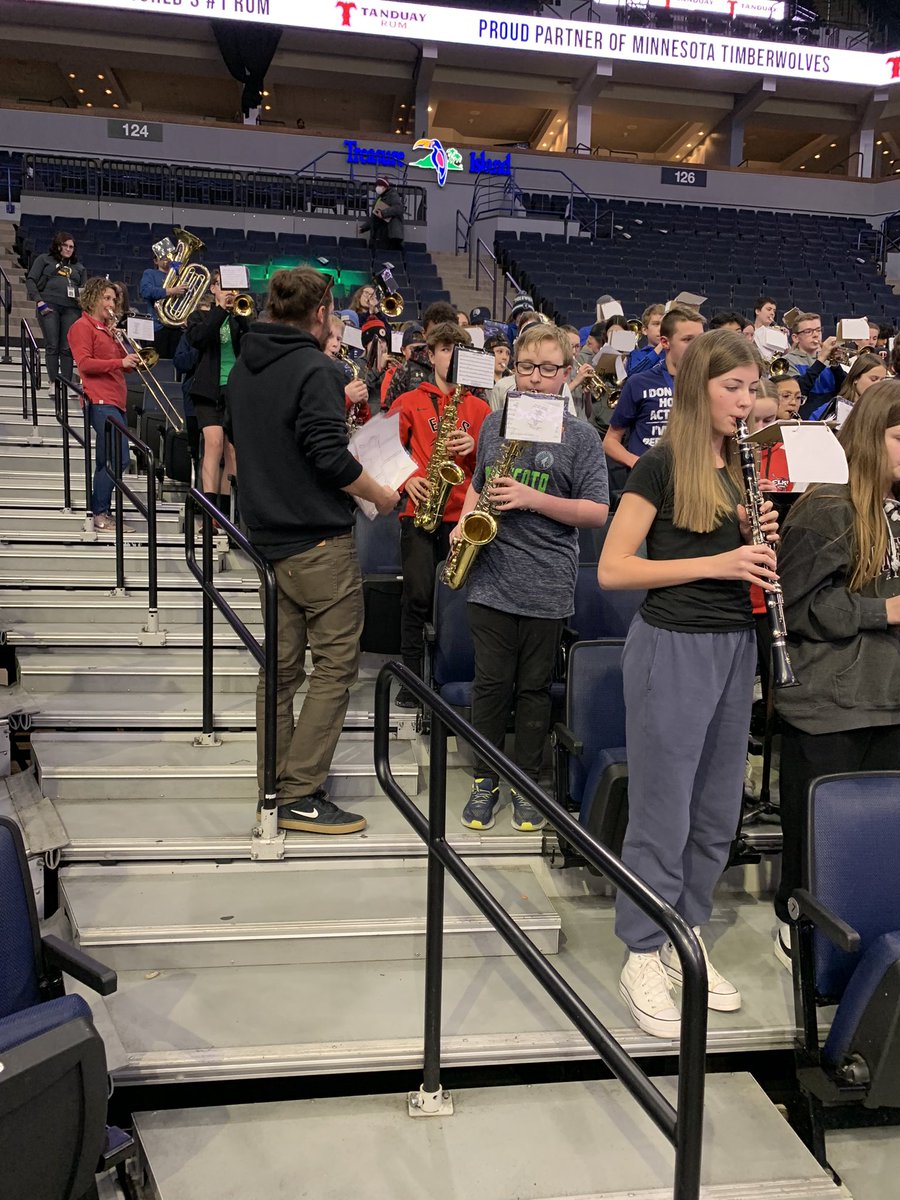 J_athman's tweet photo. So proud of our @PrairieView_MS @SalkSTEM and @ElkRiverVMS band students! We are @isd728 and making a presence at the @Timberwolves https://t.co/QwyBILELZL